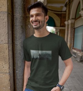Taciturnity, Graphic Harmony: Green Modern Front Printed Round Neck Tee for Men