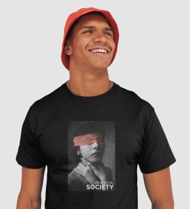 Pacifist Society, Urban Legend Series: Black Men's Oversized Round Neck T-Shirt with Front Print