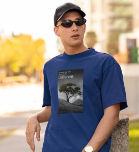Out Of the Box, Signature Streetwear: Blue Men's Oversized Tee with Front Graphic Appeal