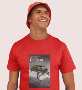 Out Of the Box, Signature Streetwear: Red Men's Oversized Tee with Front Graphic Appeal