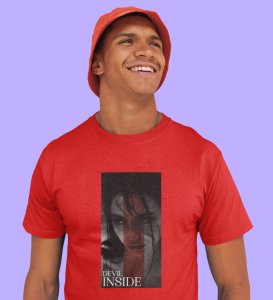 Devilish, City Pulse: Explore Red Trendy Front Print Tee - Men's Street Style