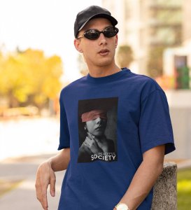 Pacifist Society, Urban Legend Series: Blue Men's Oversized Round Neck T-Shirt with Front Print