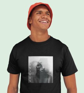 Mesmerized, Modern Maverick: Black Signature Front Graphic Oversized Tee for Men