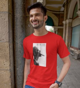 Real World, Red Elevated Elegance: Front Printed Tee - Men's Stylish Statement