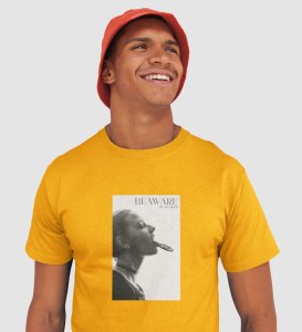 Real World, Yellow Elevated Elegance: Front Printed Tee - Men's Stylish Statement