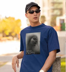 Untold Enigma, Blue Metro Fusion: Men's Oversized Tee featuring Front Print Detail