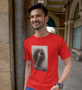 Untold Enigma, Red Metro Fusion: Men's Oversized Tee featuring Front Print Detail