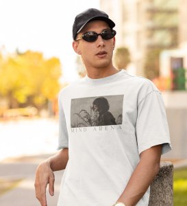 Mind Arena, Casual Couture: White Front Printed Round Neck Tee - Men's Contemporary Style