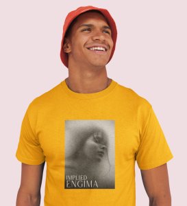 Untold Enigma, Yellow Metro Fusion: Men's Oversized Tee featuring Front Print Detail