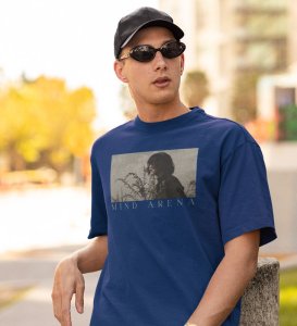 Mind Arena, Casual Couture: Blue Front Printed Round Neck Tee - Men's Contemporary Style