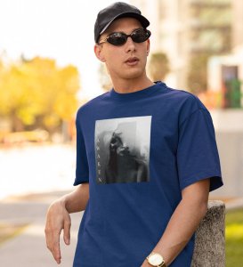 Mesmerized, Modern Maverick: Blue Signature Front Graphic Oversized Tee for Men