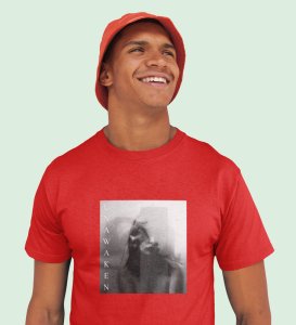 Mesmerized, Modern Maverick: Red Signature Front Graphic Oversized Tee for Men