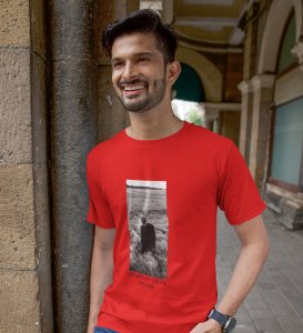 Worthless Life, Cityscape Elegance: Red Men's Oversized Tee with Captivating Front Graphic