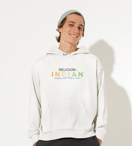 Indian Religion White Round Neck Printed Hoodies For Men