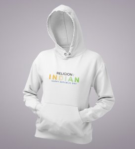 Indian Religion White Round Neck Printed Hoodies For Men