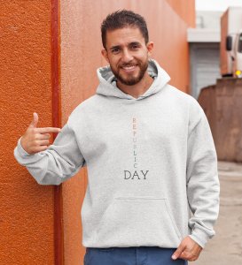 Patriotic Republic Day White Men Printed Round Neck Hoodies