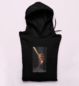 Illumination, A Casual Cool: Elevate Your Look withBlack Trendy Front Print Round Neck Hoodies