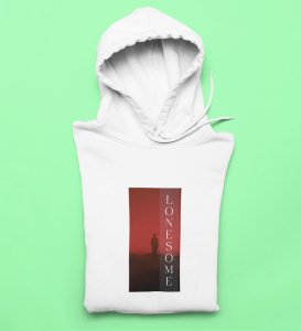 Solitary,White Urban Explorer: Stay on Trend with Front Printed Round Neck Hoodie