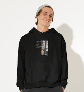 Expectation Hurts,Bold and Beyond:Black Front Printed Round Neck Hoodies - Men's Fashion Forward