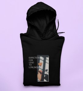 Expectation Hurts,Bold and Beyond:Black Front Printed Round Neck Hoodies - Men's Fashion Forward