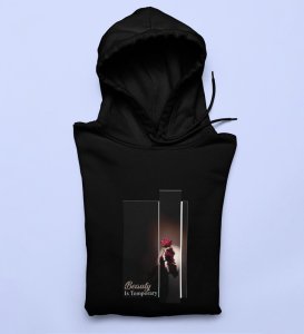 Mirage, City Lights:Black Front Printed Round Neck Hoodies - A Fashion Essential for Men