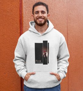 Mirage, City Lights:White Front Printed Round Neck Hoodie - A Fashion Essential for Men