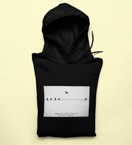 Fly High, Casual Elegance: Elevate Your Style withBlack Trendy Front Print Hoodies