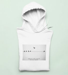 Fly High, Casual Elegance: Elevate Your Style withWhite Trendy Front Print Hoodie