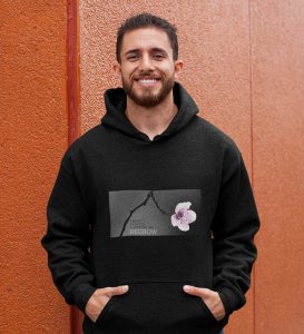 Flourish,Black Urban Legend: Men's Oversized Round Neck Hoodies with Front Print