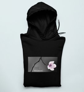 Flourish,Black Urban Legend: Men's Oversized Round Neck Hoodies with Front Print