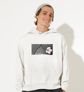 Flourish,White Urban Legend: Men's Oversized Round Neck Hoodies with Front Print