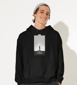 Me Myself And I, City Slicker:Black Men's Hoodies with Trendy Front Print Detail