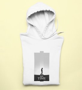 Me Myself And I, City Slicker:White Men's Oversized Hoodie with Trendy Front Print Detail