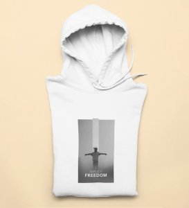 Unspoken Freedom, Dynamic Impressions:White Men's Trendy Round Neck Hoodies with Front Print