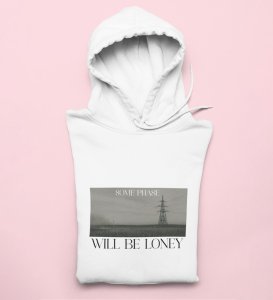 Forsaken, Artistry in Motion:White Trendy Front Printed Round Neck Hoodie for Men