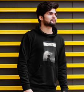 Peaceful Chaos,Black Cityscape Chronicles: Front Printed Round Neck Hoodies - Men's Edition
