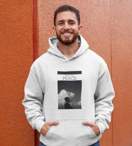 Peaceful Chaos,White Cityscape Chronicles: Front Printed Round Neck Hoodie - Men's Edition