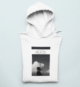 Peaceful Chaos,White Cityscape Chronicles: Front Printed Round Neck Hoodie - Men's Edition