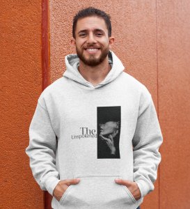 Silent Truth, Street Icon:White Men's Oversized Hoodie with Captivating Front Print