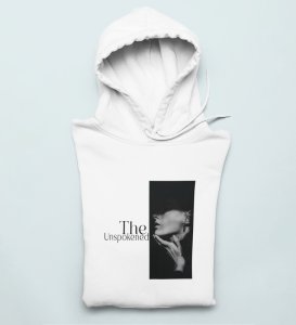 Silent Truth, Street Icon:White Men's Oversized Hoodie with Captivating Front Print
