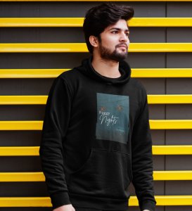 Blur Nights,Black Street Symphony: Front Printed Men's Hoodies - Urban Elegance