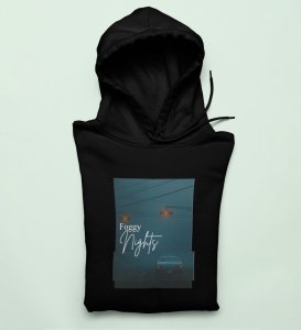 Blur Nights,Black Street Symphony: Front Printed Men's Hoodies - Urban Elegance