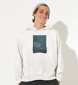 Blur Nights,White Street Symphony: Front Printed Men's Oversized Hoodie - Urban Elegance