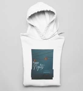 Blur Nights,White Street Symphony: Front Printed Men's Oversized Hoodie - Urban Elegance