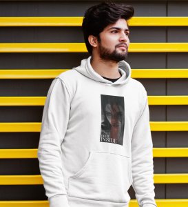 Devilish, City Pulse: ExploreWhite Trendy Front Print Hoodie - Men's Street Style