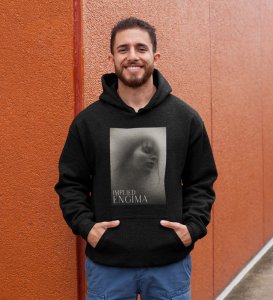 Untold Enigma,Black Metro Fusion: Men's Hoodies featuring Front Print Detail