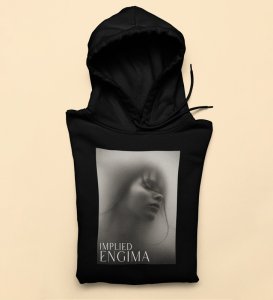 Untold Enigma,Black Metro Fusion: Men's Hoodies featuring Front Print Detail