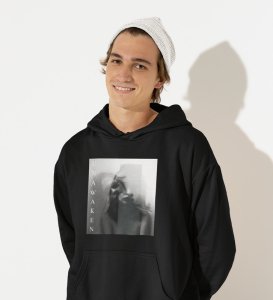 Mesmerized, Modern Maverick:Black Signature Front Graphic Hoodies for Men