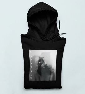 Mesmerized, Modern Maverick:Black Signature Front Graphic Hoodies for Men