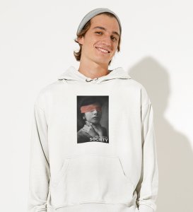 Conquered, Street Artistry:White Trendy Front Graphic Oversized Hoodie - Men's Edition